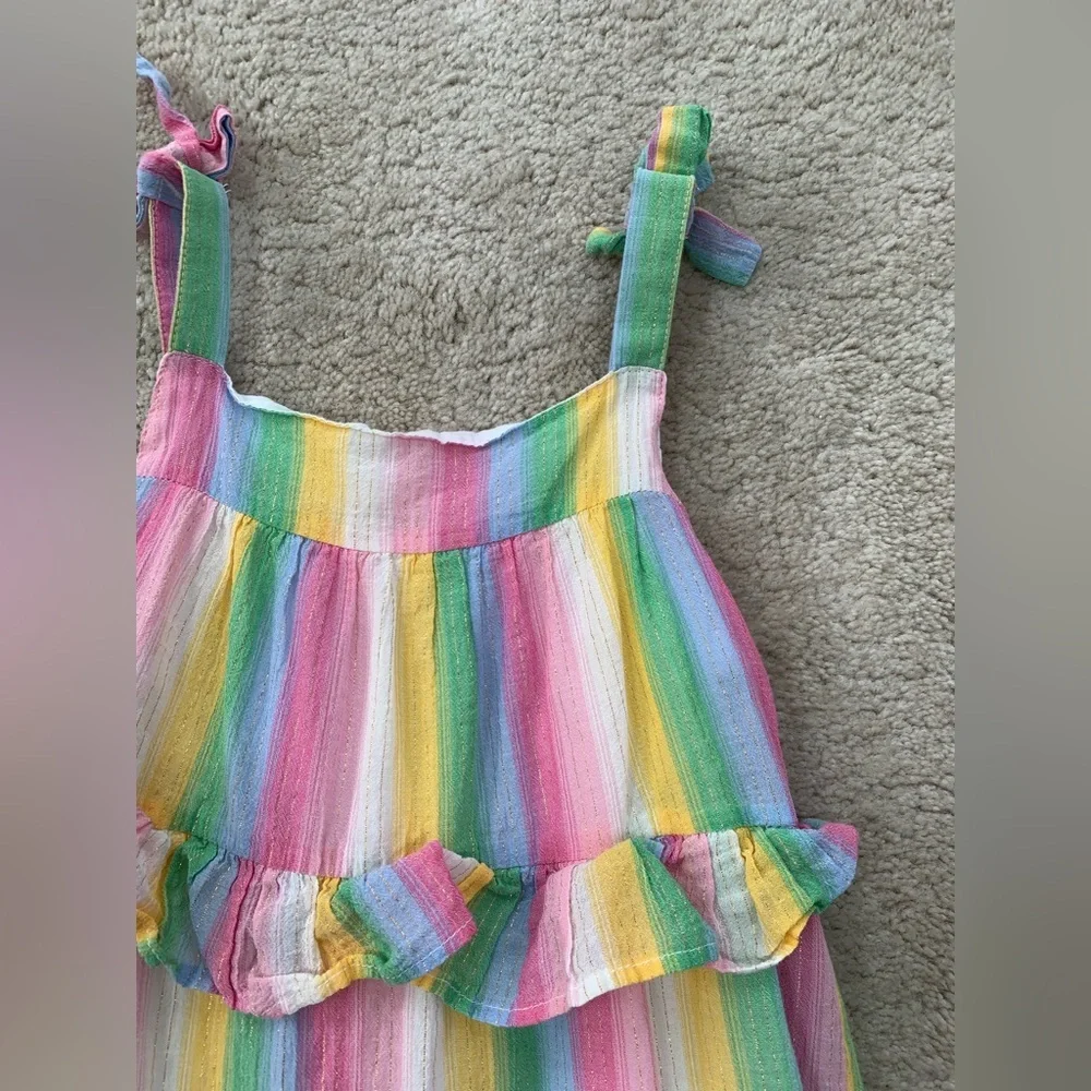 Mini Boden Size 5-6 Years Tiered Ruffle Pastel Gold Striped Maxi Dress